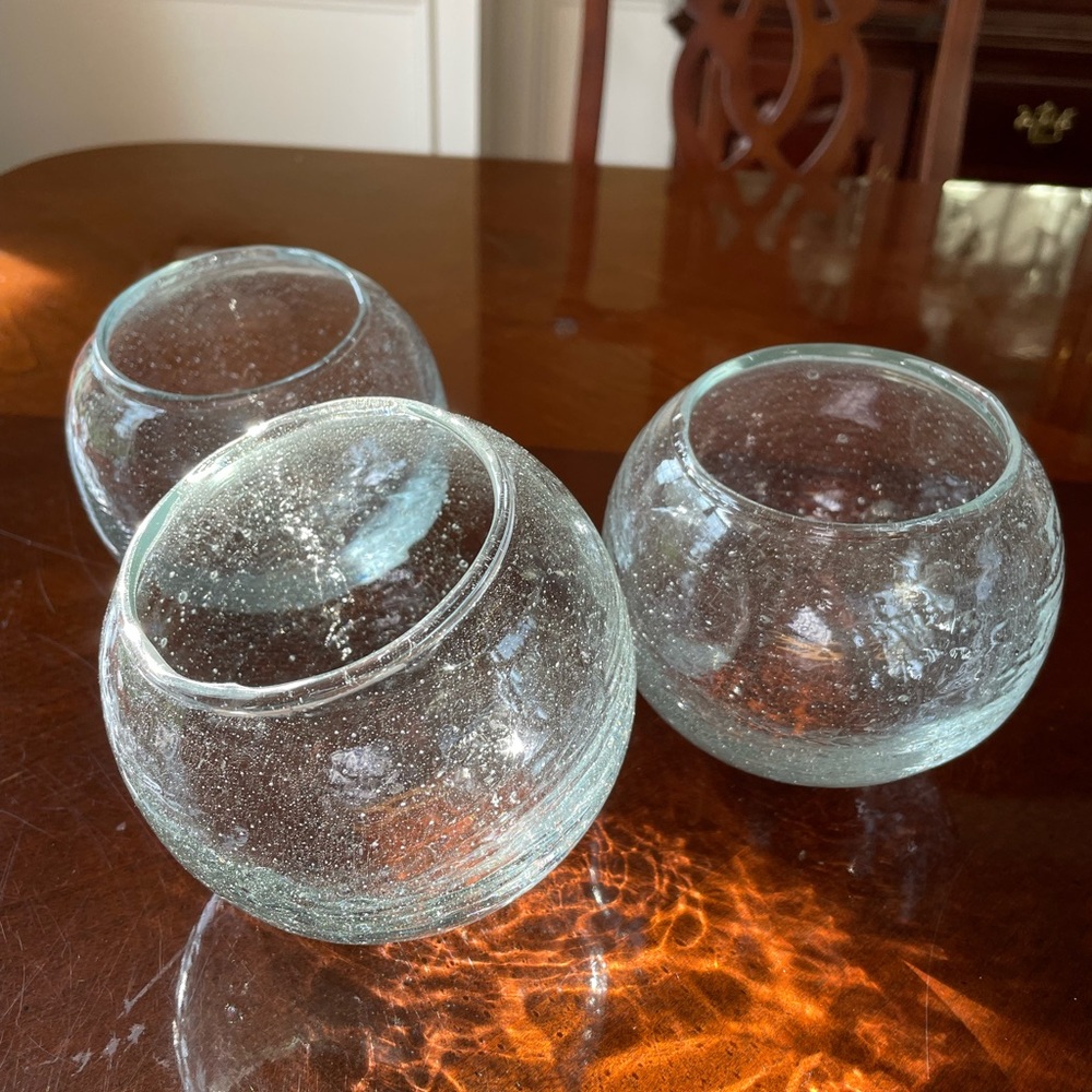 3 Handblown Seed Glass Soheres Bubbles for Terrariums Votives Planters
